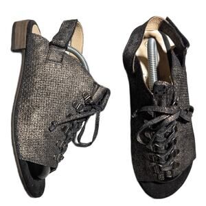 Unity in Diversity Black Metallic Leather Lace-Up Slingback Sandals EU 38 US 7.5